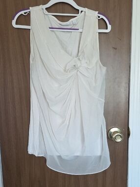 New York & Company Ivory Twist-Front Chiffon Camisole